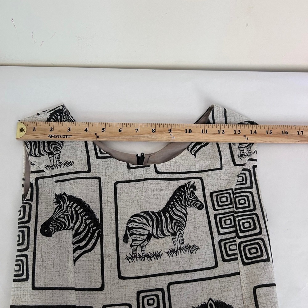 Vintage Zebra Print Fit and Flare‎ Dress Tan Black XS - Picture 3 of 8
